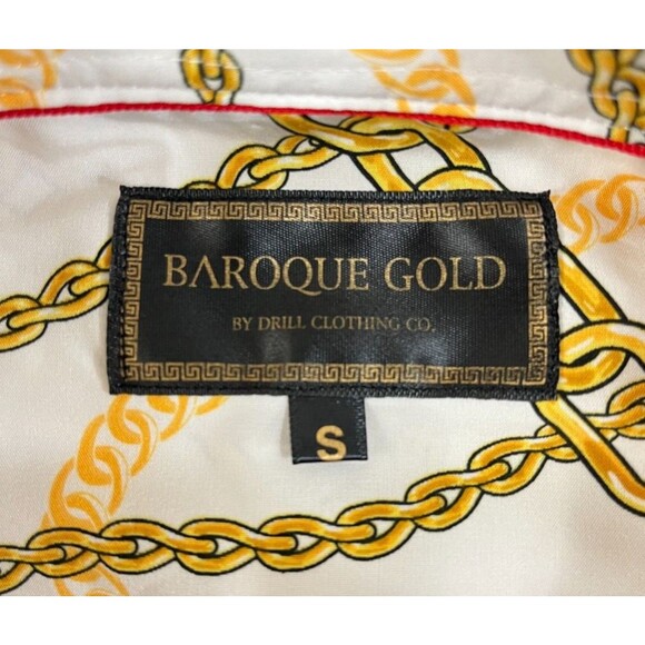 DRILL CLOTHING Baroque Gold Shirt Men's Small White Gold Chain Button-Up Stretch - Picture 5 of 11